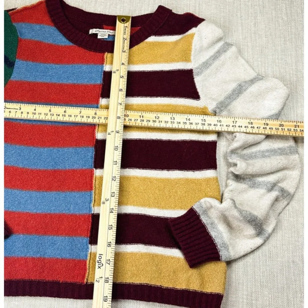 Vintage American Eagle Patchwork Stripe Sweater, Crew Neck, Size Small, Colorful